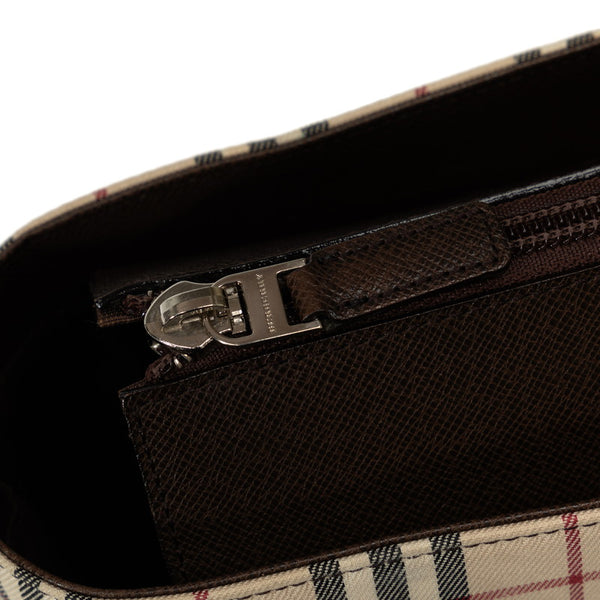 バーバリー ノバチェック ハンドバッグ ブラウン キャンバス レザー レディース BURBERRY 【中古】