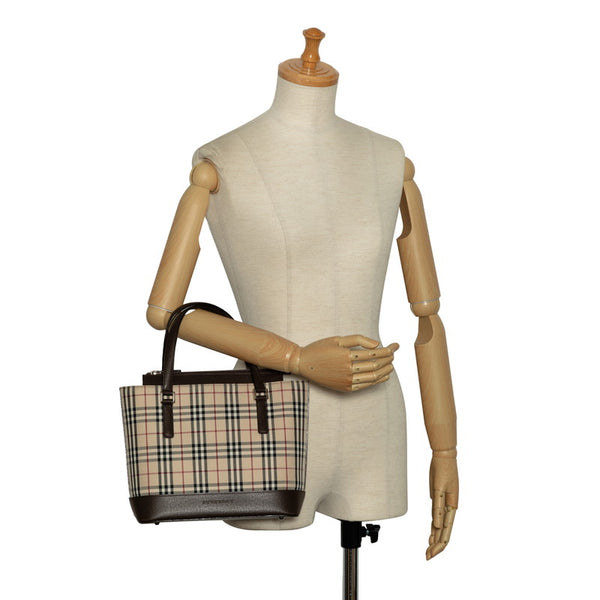 バーバリー ノバチェック ハンドバッグ ブラウン キャンバス レザー レディース BURBERRY 【中古】