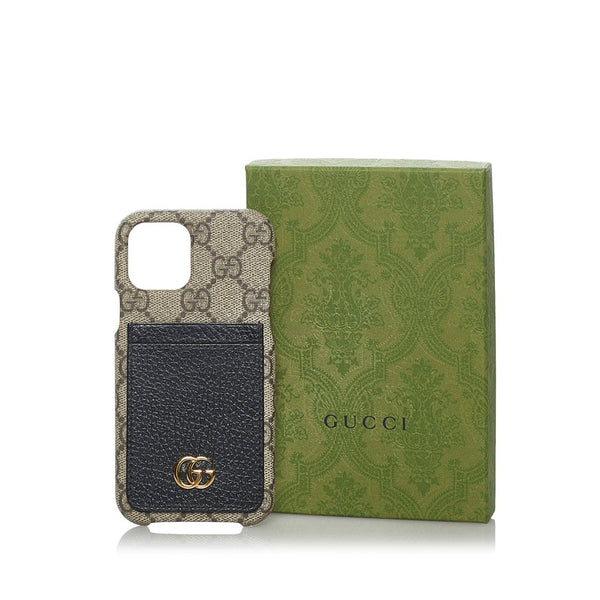 グッチ GGスプリーム マーモント iPhone 12 12pro ケース 669895 ベージュ ブラック PVC レザー スウェード メンズ GUCCI 【中古】