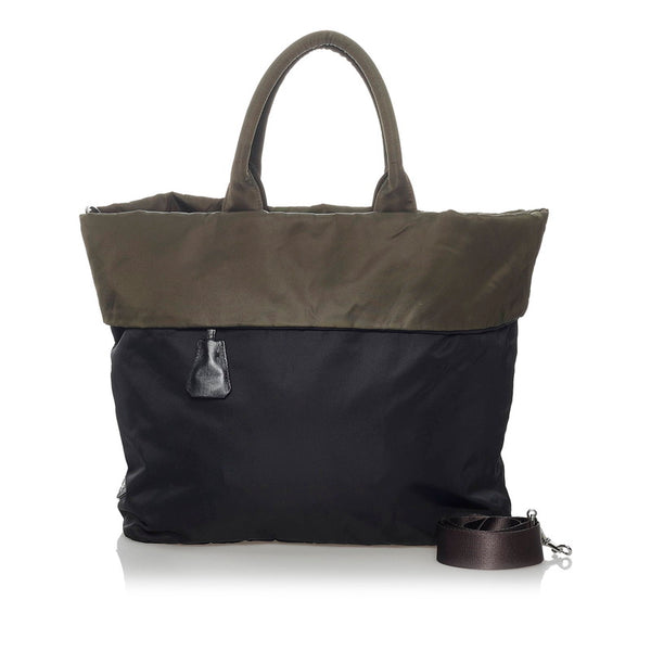 プラダ ポコノ リバーシブル ブラック カーキ ナイロン トートバッグ ショルダーバッグ 2way レディース PRADA 【中古】