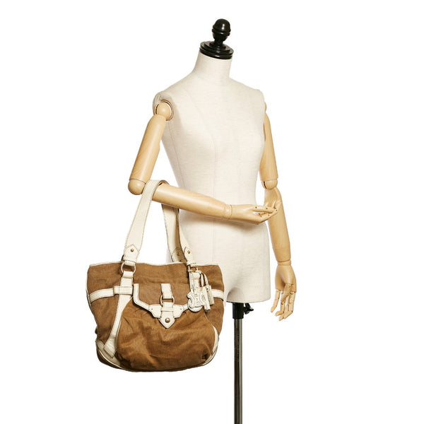 セリーヌ ハンドバッグ ブラウン ホワイト キャンバス レザー レディース CELINE 【中古】