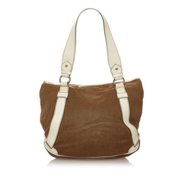 セリーヌ ハンドバッグ ブラウン ホワイト キャンバス レザー レディース CELINE 【中古】
