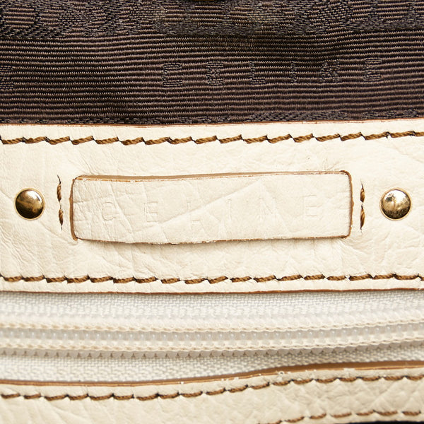 セリーヌ ハンドバッグ ブラウン ホワイト キャンバス レザー レディース CELINE 【中古】