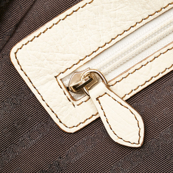 セリーヌ ハンドバッグ ブラウン ホワイト キャンバス レザー レディース CELINE 【中古】