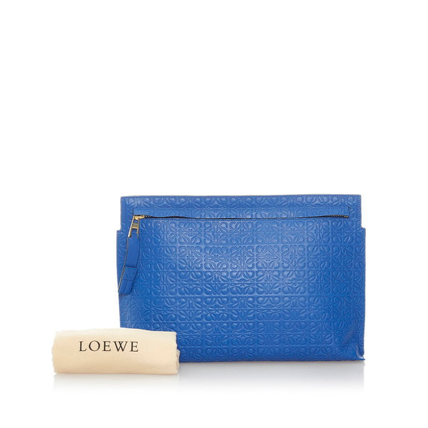 ロエベ リピートアナグラム クラッチバッグ ブルー レザー レディース LOEWE 【中古】