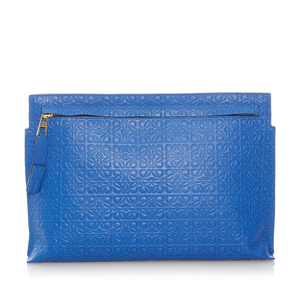 ロエベ リピートアナグラム クラッチバッグ ブルー レザー レディース LOEWE 【中古】
