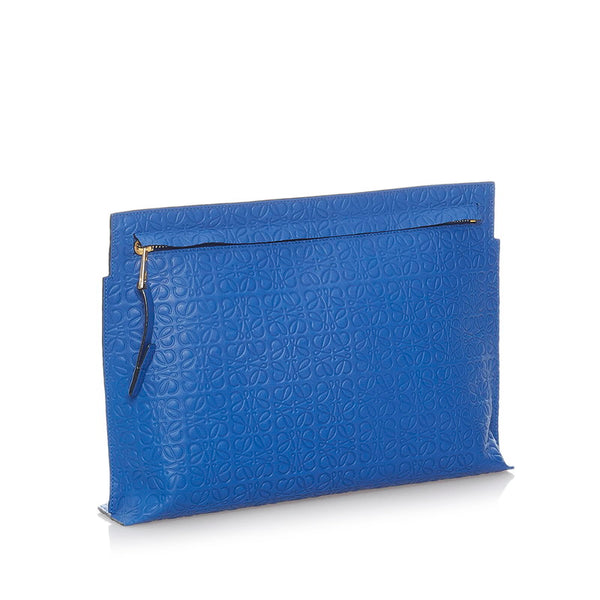 ロエベ リピートアナグラム クラッチバッグ ブルー レザー レディース LOEWE 【中古】