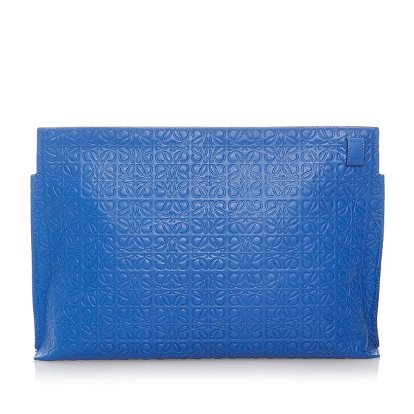 ロエベ リピートアナグラム クラッチバッグ ブルー レザー レディース LOEWE 【中古】