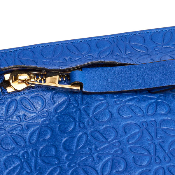 ロエベ リピートアナグラム クラッチバッグ ブルー レザー レディース LOEWE 【中古】
