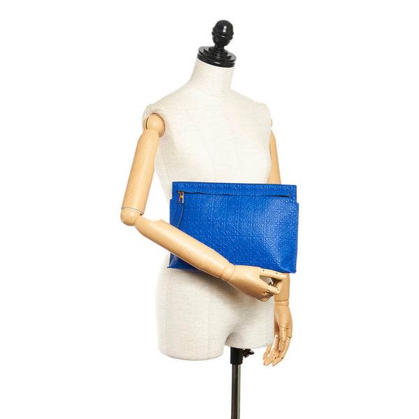 ロエベ リピートアナグラム クラッチバッグ ブルー レザー レディース LOEWE 【中古】