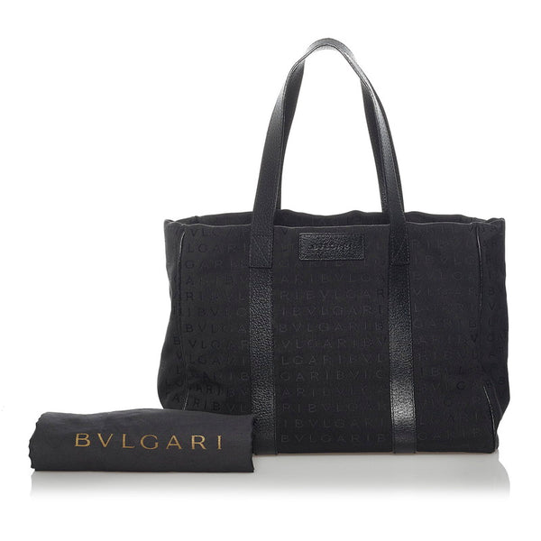 ブルガリ ロゴマニア トートバッグ ブラック キャンバス レザー レディース BVLGARI 【中古】