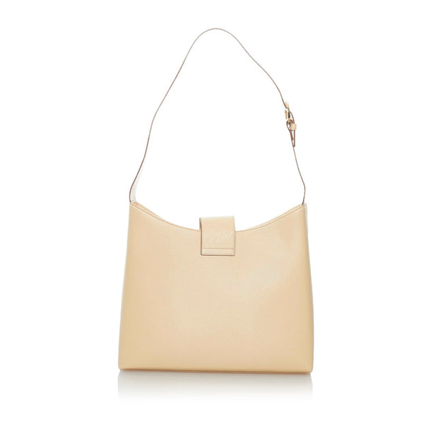 サルヴァトーレフェラガモ ガンチーニ トリフォリオ ワンショルダー AQ‐21 8662 ベージュ レザー レディース Salvatore Ferragamo 【中古】