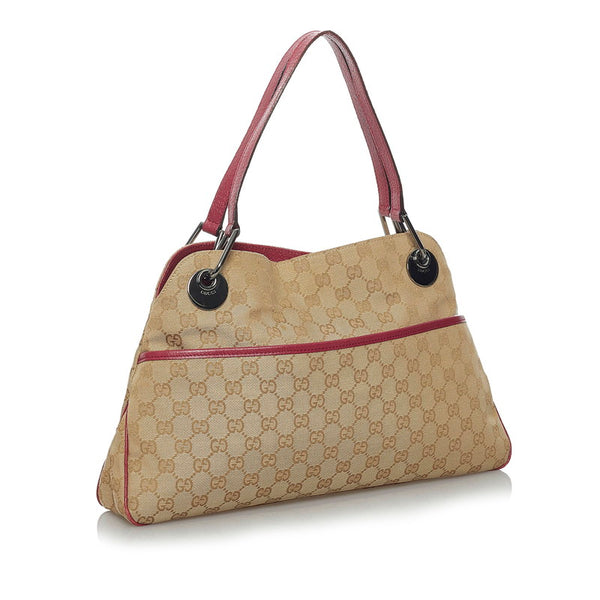 グッチ GGキャンバス ハンドバッグ トートバッグ 121023 ベージュ レッド キャンバス レザー レディース GUCCI 【中古】