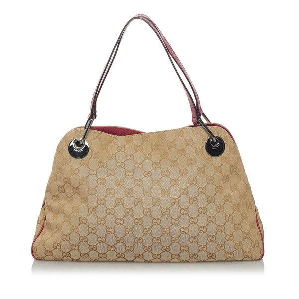 グッチ GGキャンバス ハンドバッグ トートバッグ 121023 ベージュ レッド キャンバス レザー レディース GUCCI 【中古】