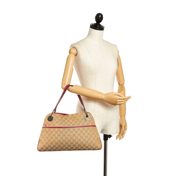 グッチ GGキャンバス ハンドバッグ トートバッグ 121023 ベージュ レッド キャンバス レザー レディース GUCCI 【中古】