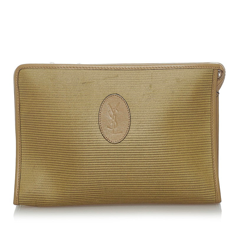 サンローラン オールドロゴ セカンドバッグ ベージュ カーキ PVC レザー メンズ SAINT LAURENT 【中古】