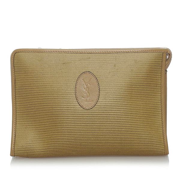 サンローラン オールドロゴ セカンドバッグ ベージュ カーキ PVC レザー メンズ SAINT LAURENT 【中古】