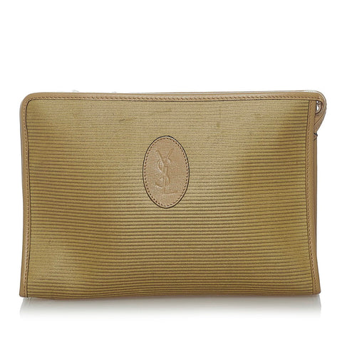 サンローラン オールドロゴ セカンドバッグ ベージュ カーキ PVC レザー メンズ SAINT LAURENT 【中古】