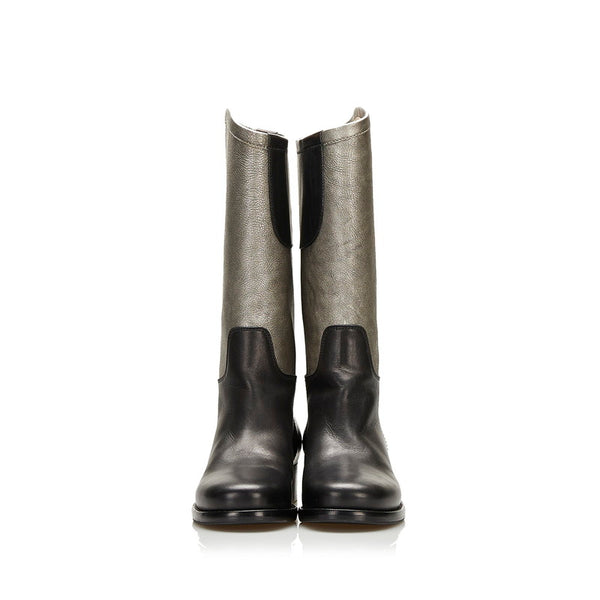 シャネル ココマーク ロングブーツ シルバー ブラック レザー レディース CHANEL 【中古】