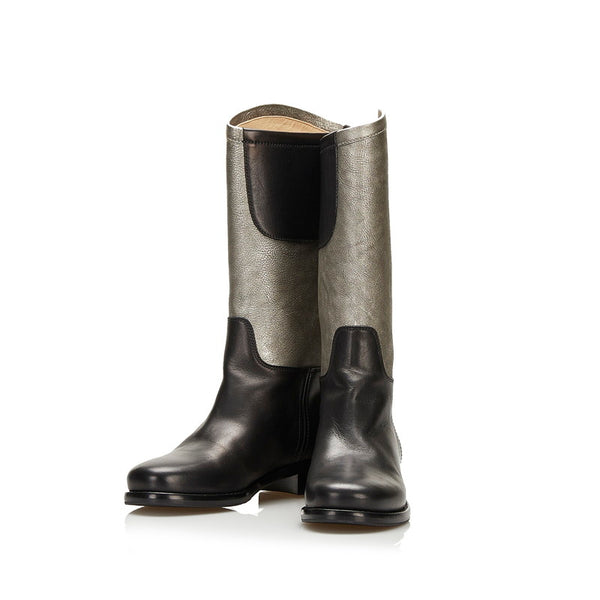 シャネル ココマーク ロングブーツ シルバー ブラック レザー レディース CHANEL 【中古】