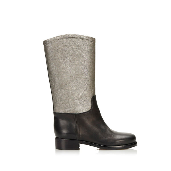 シャネル ココマーク ロングブーツ シルバー ブラック レザー レディース CHANEL 【中古】