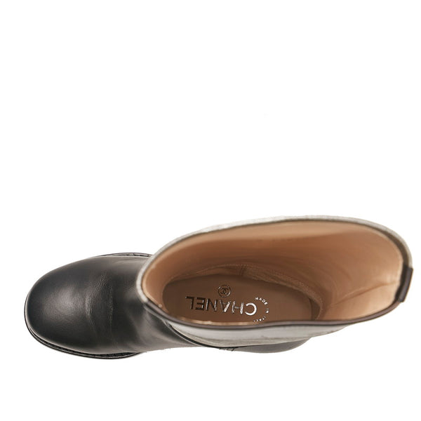 シャネル ココマーク ロングブーツ シルバー ブラック レザー レディース CHANEL 【中古】