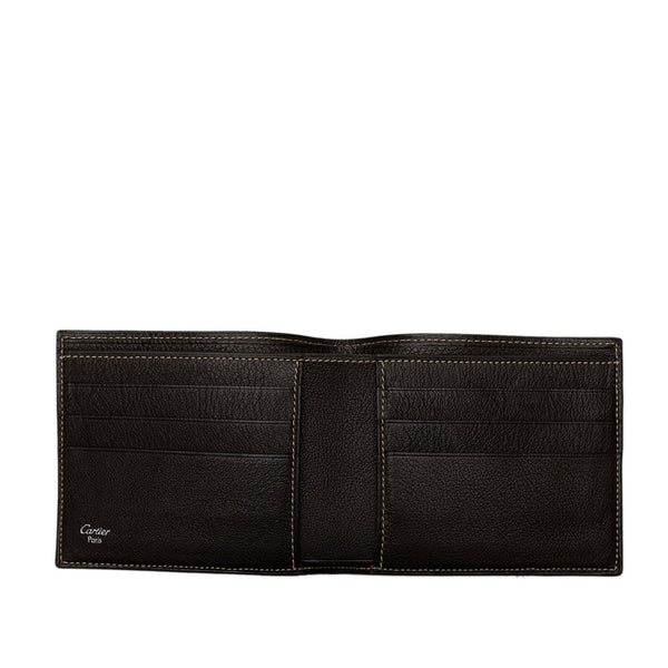 カルティエ 2C ロゴ モチーフ 二つ折り財布 ダークブラウン レザー レディース CARTIER 【中古】