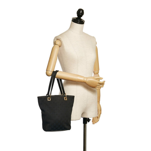 グッチ GGキャンバス ハンドバッグ 0021099 ブラック キャンバス レザー レディース GUCCI 【中古】