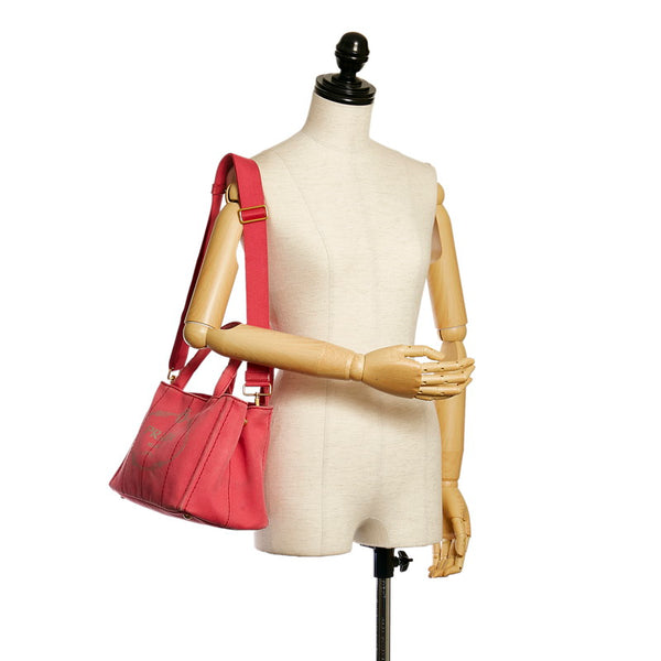 プラダ カナパ ミニ ハンドバッグ ショルダーバッグ ２WAY ピンク キャンバス レディース PRADA 【中古】