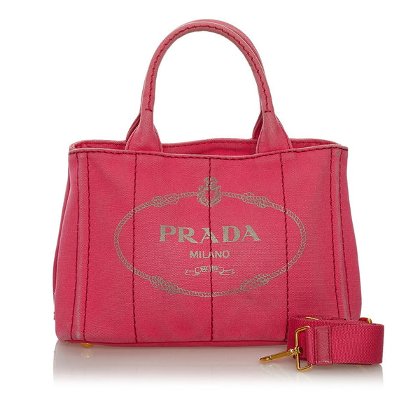 プラダ カナパ ミニ ハンドバッグ ショルダーバッグ ２WAY ピンク キャンバス レディース PRADA 【中古】