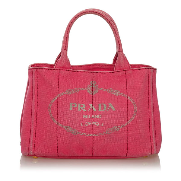 プラダ カナパ ミニ ハンドバッグ ショルダーバッグ ２WAY ピンク キャンバス レディース PRADA 【中古】
