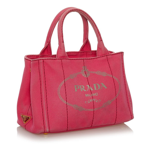 プラダ カナパ ミニ ハンドバッグ ショルダーバッグ ２WAY ピンク キャンバス レディース PRADA 【中古】