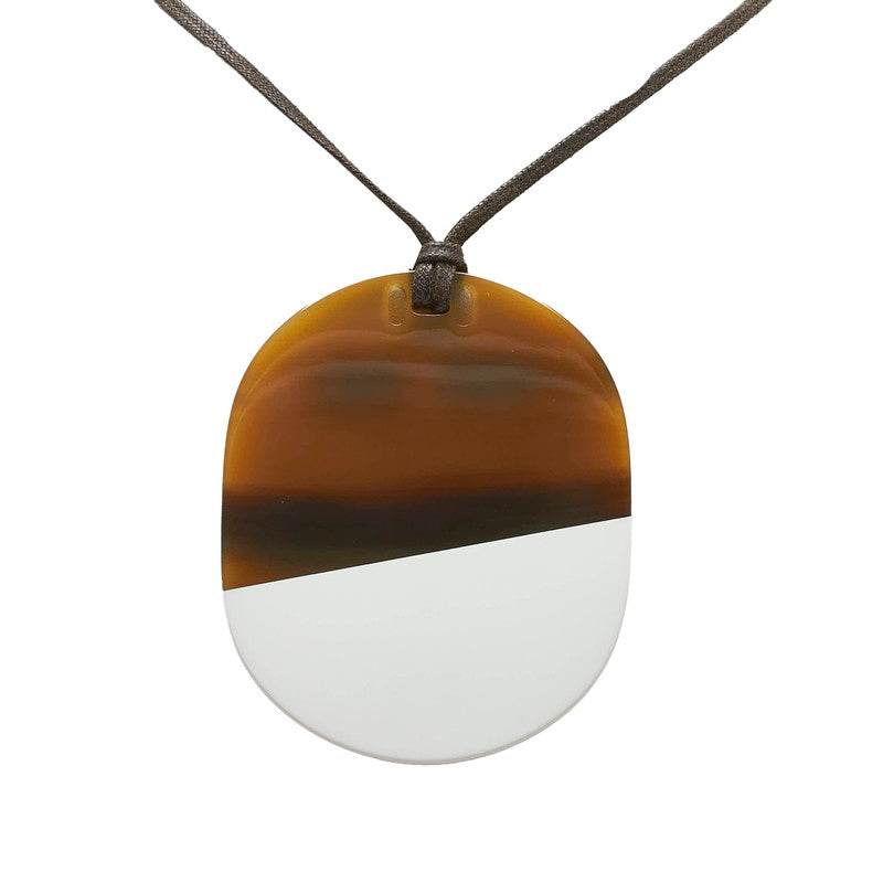 エルメス リフトGM バイカラー ネックレス ブラウン ホワイト バッファローホーン レディース HERMES 【中古】