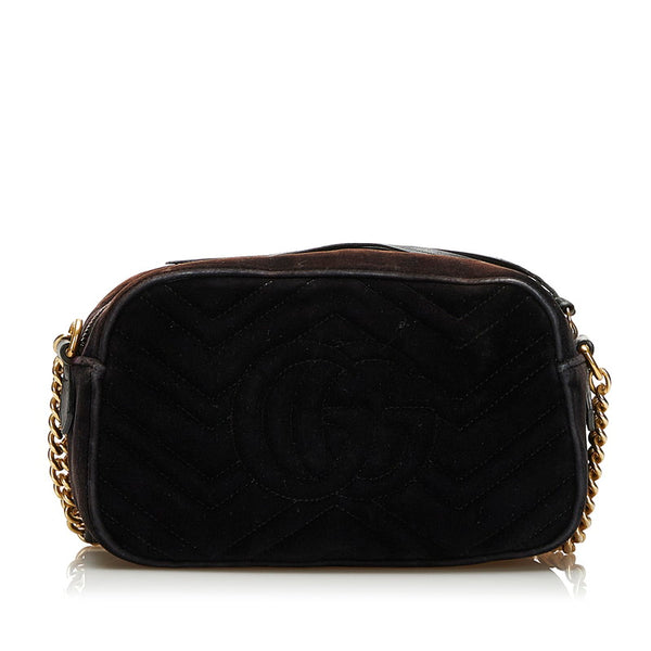 グッチ GGマーモント バンビ フラワー チェーン ショルダーバッグ  447632 ブラック ベロア レザー レディース GUCCI 【中古】