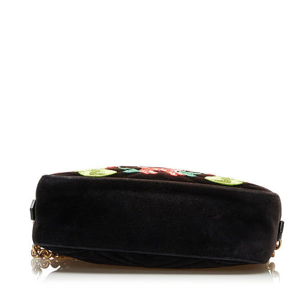 グッチ GGマーモント バンビ フラワー チェーン ショルダーバッグ  447632 ブラック ベロア レザー レディース GUCCI 【中古】