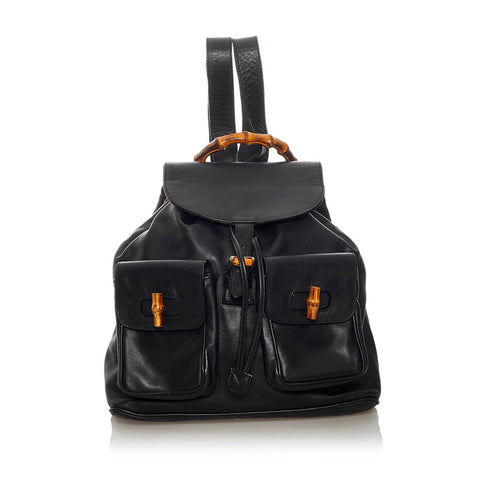 グッチ バンブー 008 2058 ブラック レザー リュック バックパック レディース GUCCI 【中古】