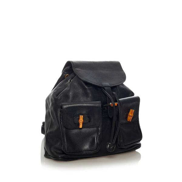 グッチ バンブー 008 2058 ブラック レザー リュック バックパック レディース GUCCI 【中古】