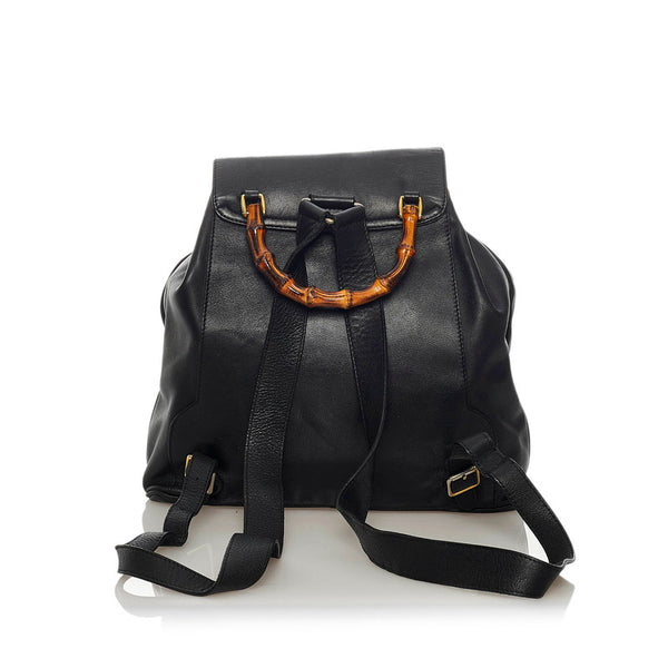 グッチ バンブー 008 2058 ブラック レザー リュック バックパック レディース GUCCI 【中古】