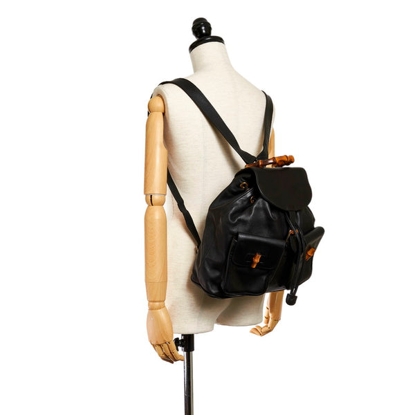 グッチ バンブー 008 2058 ブラック レザー リュック バックパック レディース GUCCI 【中古】