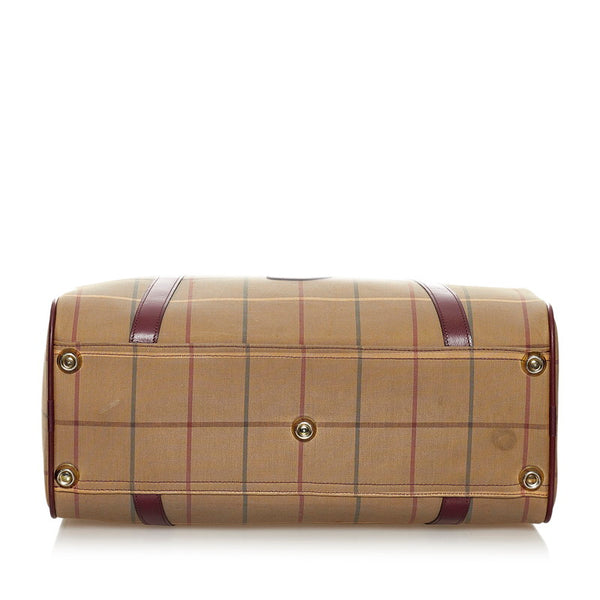 バーバリー チェック カーキ ブラウン キャンバス レザー ボストンバッグ レディース BURBERRY 【中古】