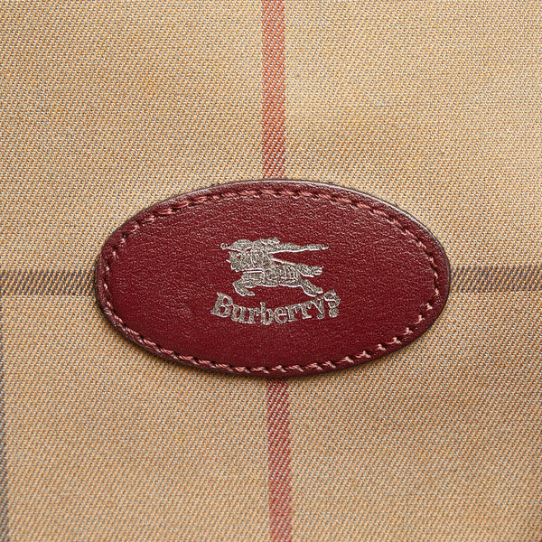 バーバリー チェック カーキ ブラウン キャンバス レザー ボストンバッグ レディース BURBERRY 【中古】