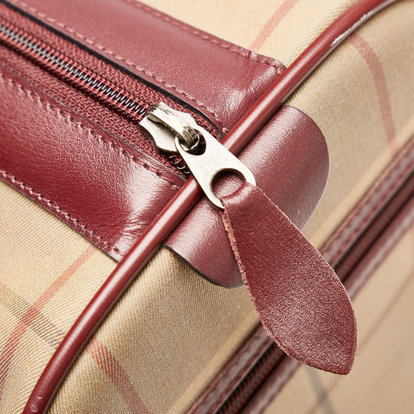 バーバリー チェック カーキ ブラウン キャンバス レザー ボストンバッグ レディース BURBERRY 【中古】