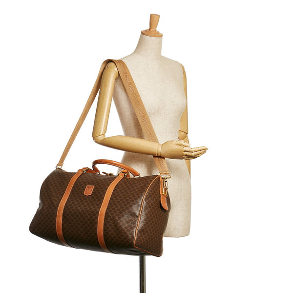 セリーヌ マカダム ボストンバッグ トラベルバッグ 旅行用バッグ ブラウン PVC レザー レディース CELINE 【中古】