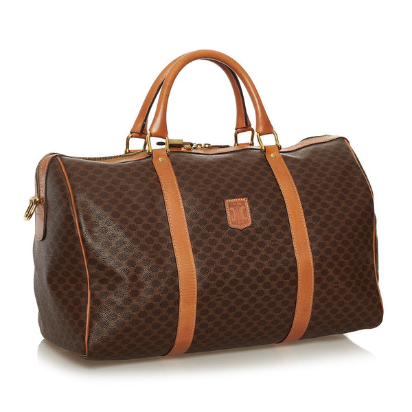 セリーヌ マカダム ボストンバッグ トラベルバッグ 旅行用バッグ ブラウン PVC レザー レディース CELINE 【中古】