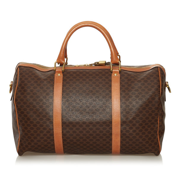 セリーヌ マカダム ボストンバッグ トラベルバッグ 旅行用バッグ ブラウン PVC レザー レディース CELINE 【中古】