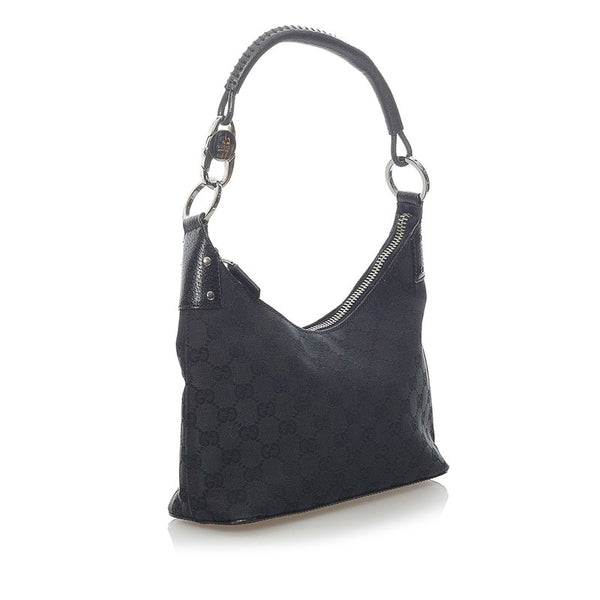 グッチ GGキャンバス ハンドバッグ 115002 ブラック キャンバス レザー レディース GUCCI 【中古】