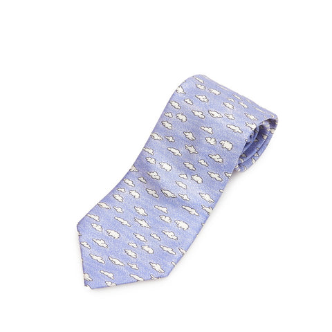 エルメス ライトブルー シルク ネクタイ メンズ HERMES 【中古】