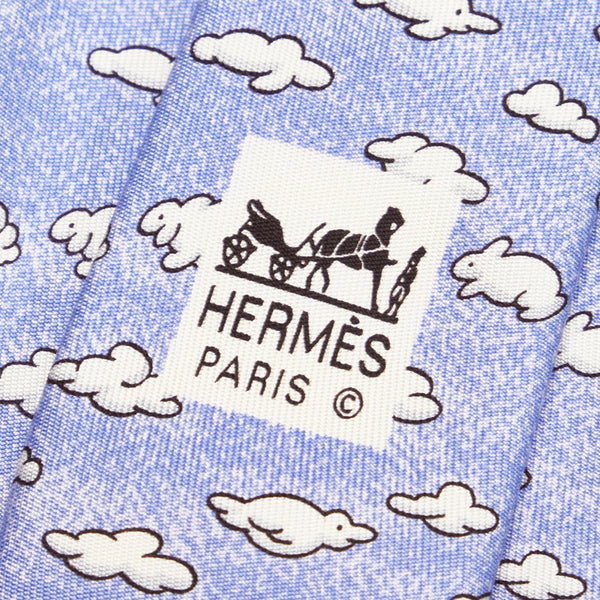 エルメス ライトブルー シルク ネクタイ メンズ HERMES 【中古】