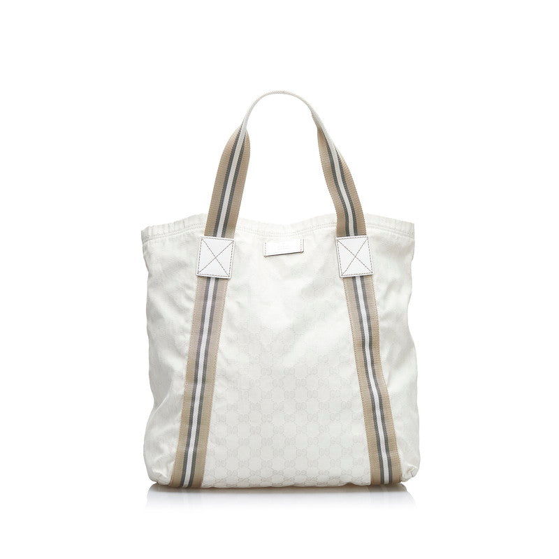 グッチ GGキャンバス トートバッグ 189669 ホワイト キャンバス レザー レディース GUCCI 【中古】