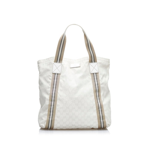 グッチ GGキャンバス トートバッグ 189669 ホワイト キャンバス レザー レディース GUCCI 【中古】